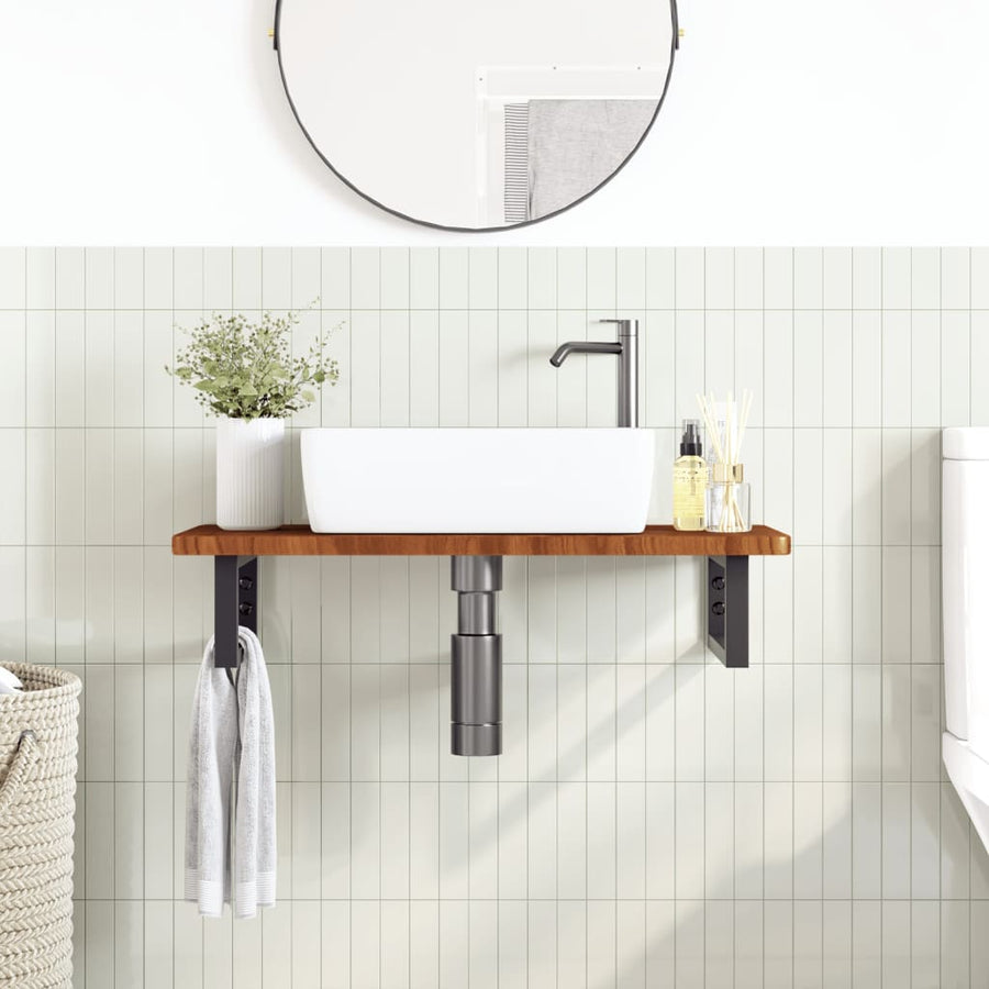Badkamer wandschap staal en massief eikenhout