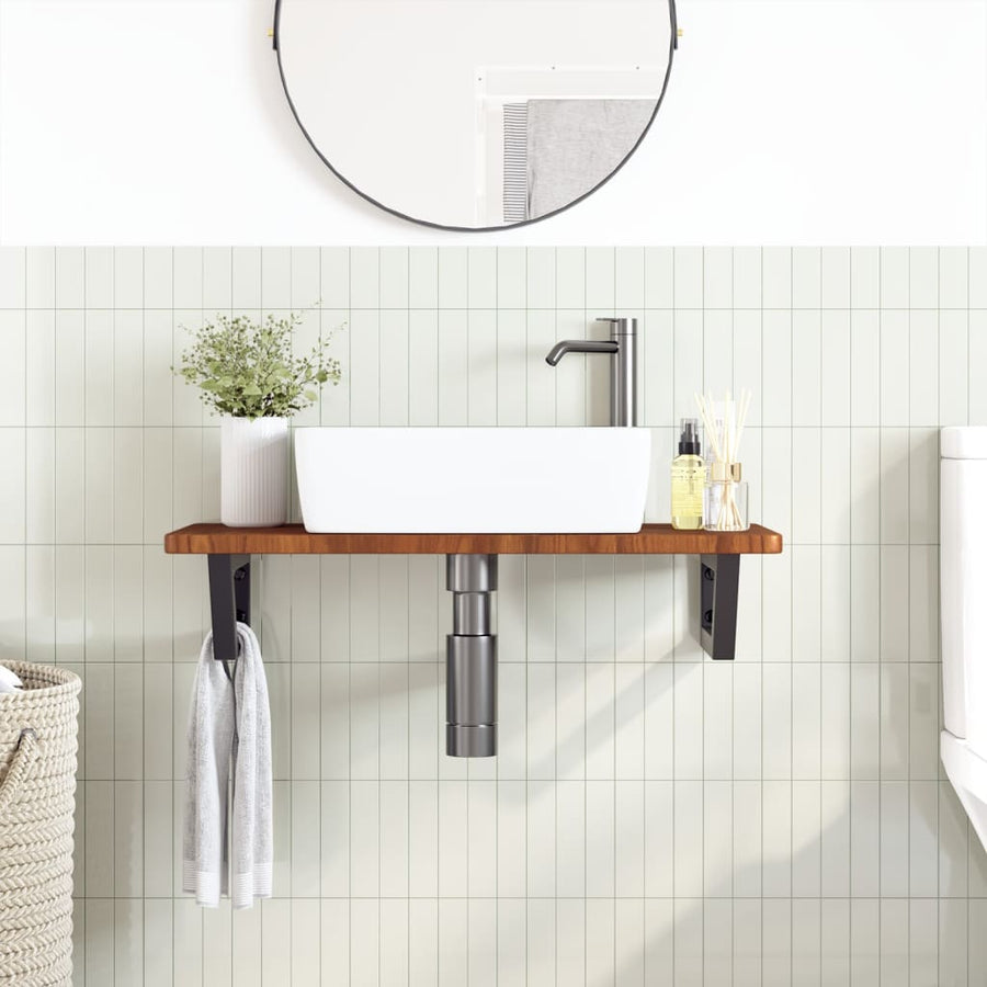 Badkamer wandschap staal en massief eikenhout
