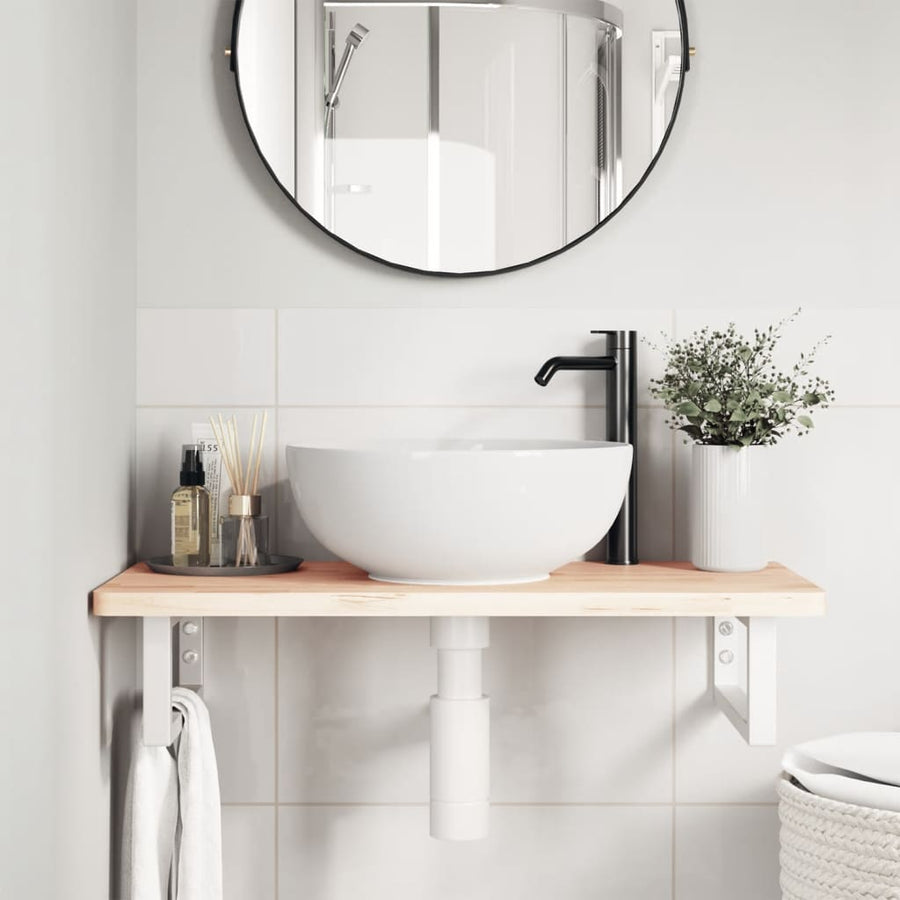 Badkamer wandschap staal en massief beukenhout