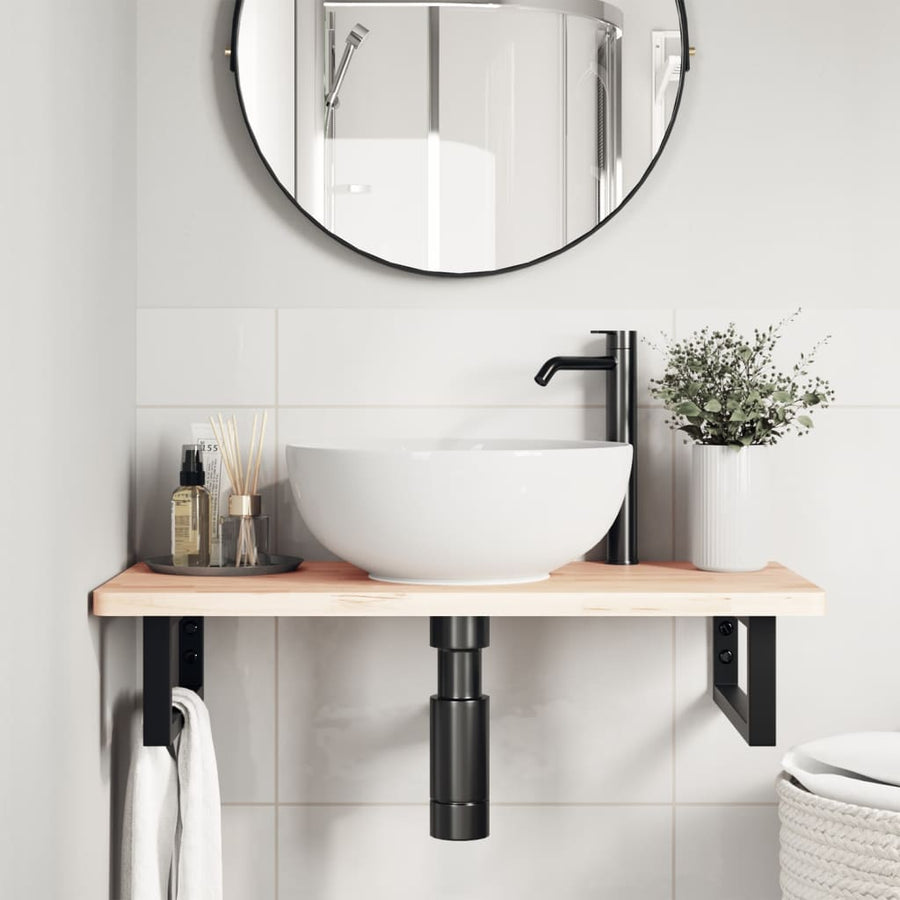 Badkamer Wandschap Staal En Massief Beukenhout 1 80 x 40 x 2.5 cm Bruin en zwart