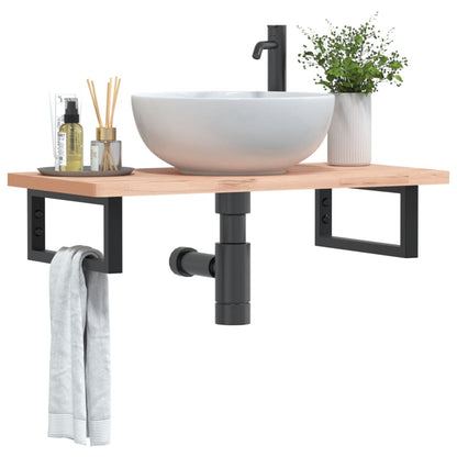 Badkamer Wandschap Staal En Massief Beukenhout 1 80 x 40 x 2.5 cm Bruin en zwart
