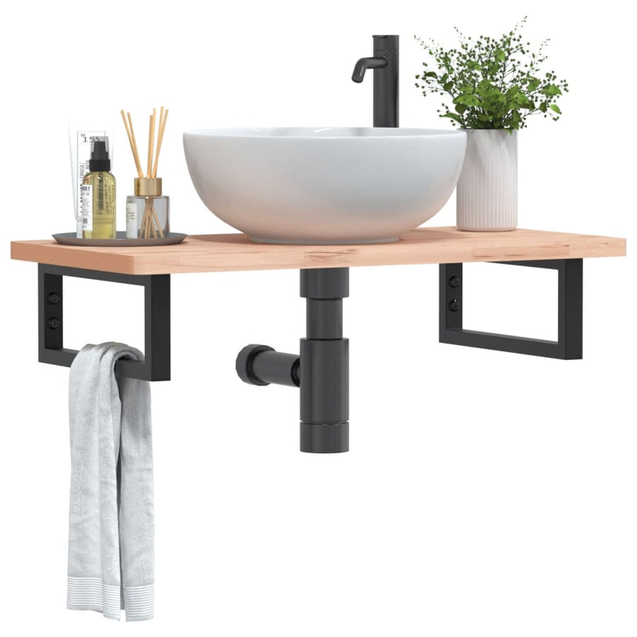 Badkamer Wandschap Staal En Massief Beukenhout 1 80 x 40 x 2.5 cm Bruin en zwart