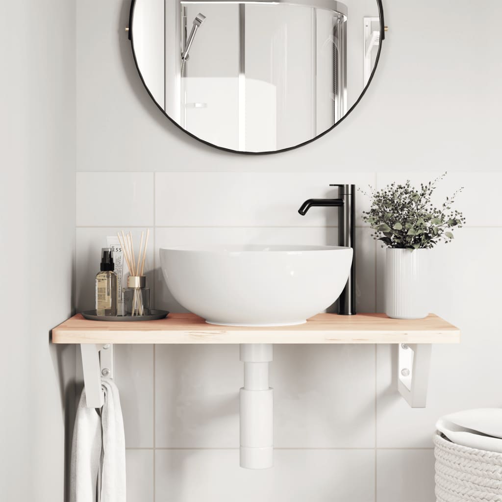 Badkamer wandschap staal en massief beukenhout