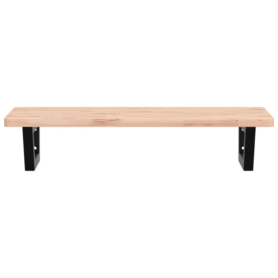 Badkamer Wandschap Staal En Massief Beukenhout 1 80 x 40 x 2.5 cm Bruin en zwart