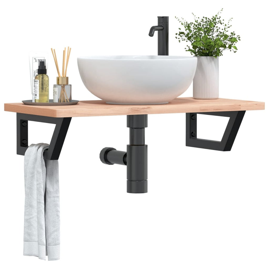 Badkamer Wandschap Staal En Massief Beukenhout 1 80 x 40 x 2.5 cm Bruin en zwart