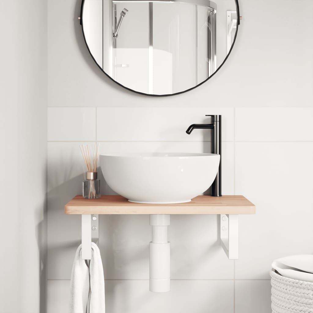 Badkamer wandschap staal en massief beukenhout