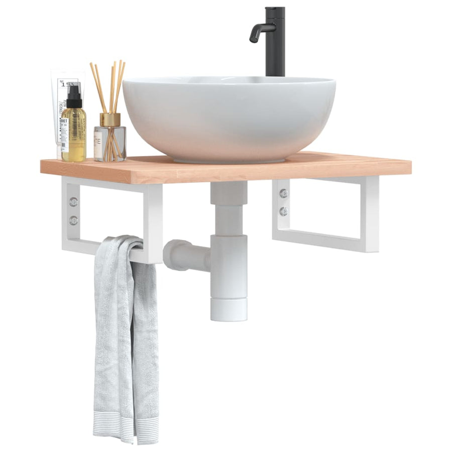 Badkamer wandschap staal en massief beukenhout