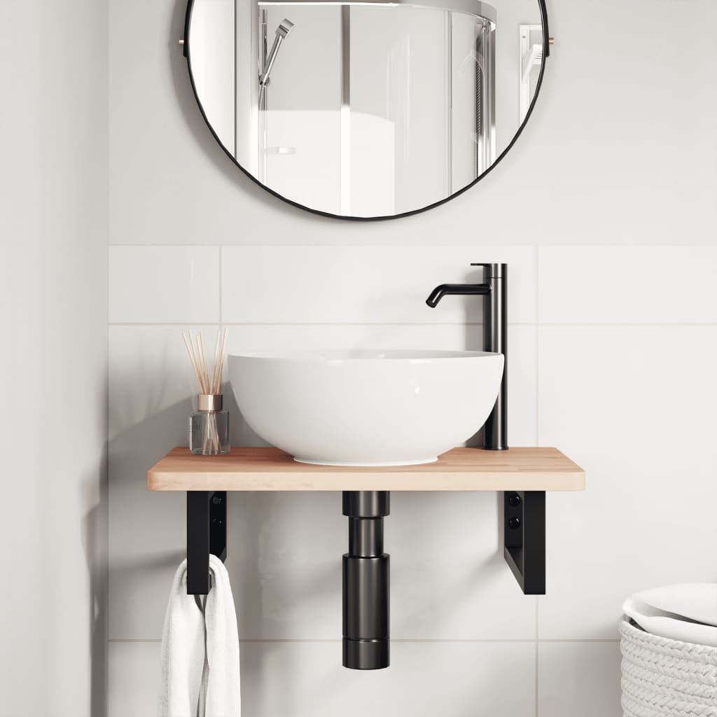 Badkamer Wandschap Staal En Massief Beukenhout 1 60 x 40 x 2.5 cm Bruin en zwart