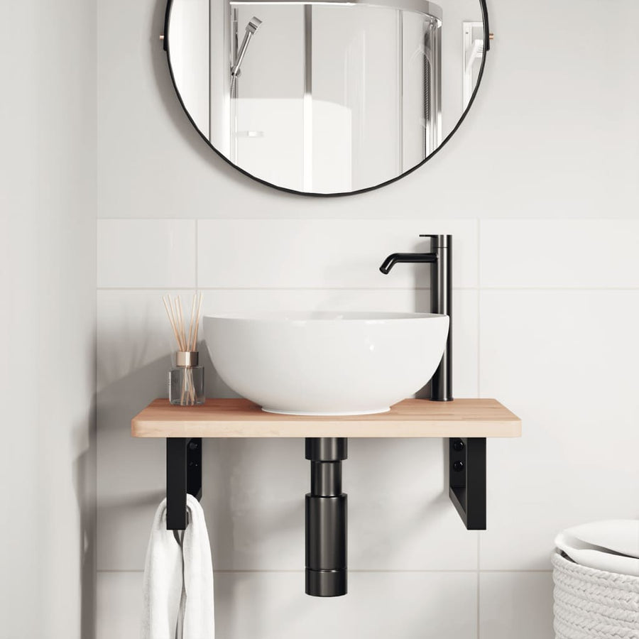 Badkamer Wandschap Staal En Massief Beukenhout 1 60 x 40 x 2.5 cm Bruin en zwart