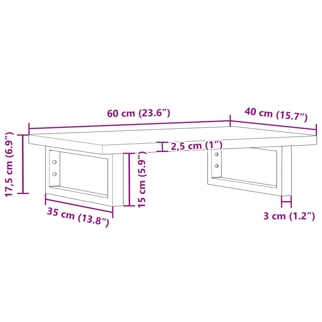 Badkamer Wandschap Staal En Massief Beukenhout 1 60 x 40 x 2.5 cm Bruin en zwart