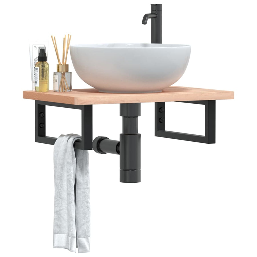 Badkamer Wandschap Staal En Massief Beukenhout 1 60 x 40 x 2.5 cm Bruin en zwart