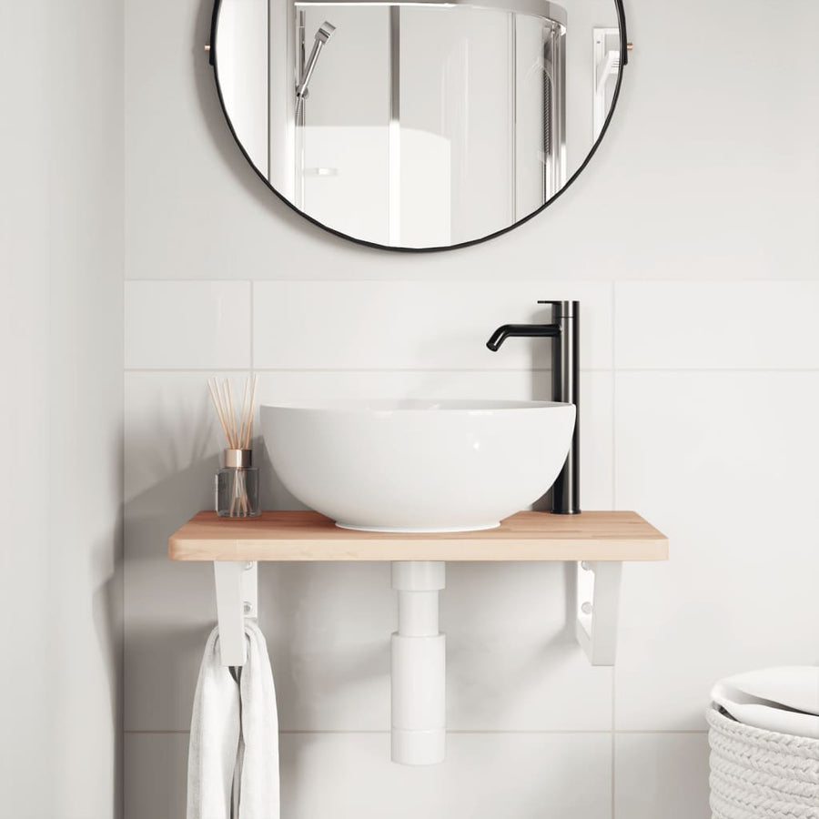 Badkamer wandschap staal en massief beukenhout