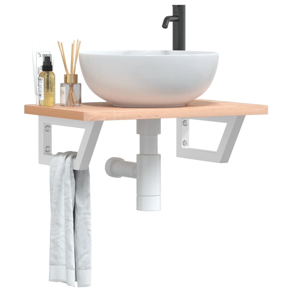 Badkamer wandschap staal en massief beukenhout