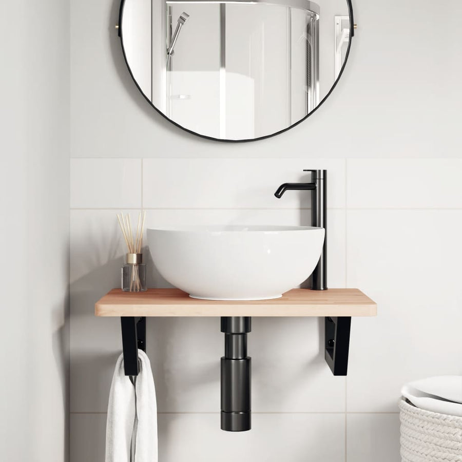 Badkamer Wandschap Staal En Massief Beukenhout 1 60 x 40 x 2.5 cm Bruin en zwart