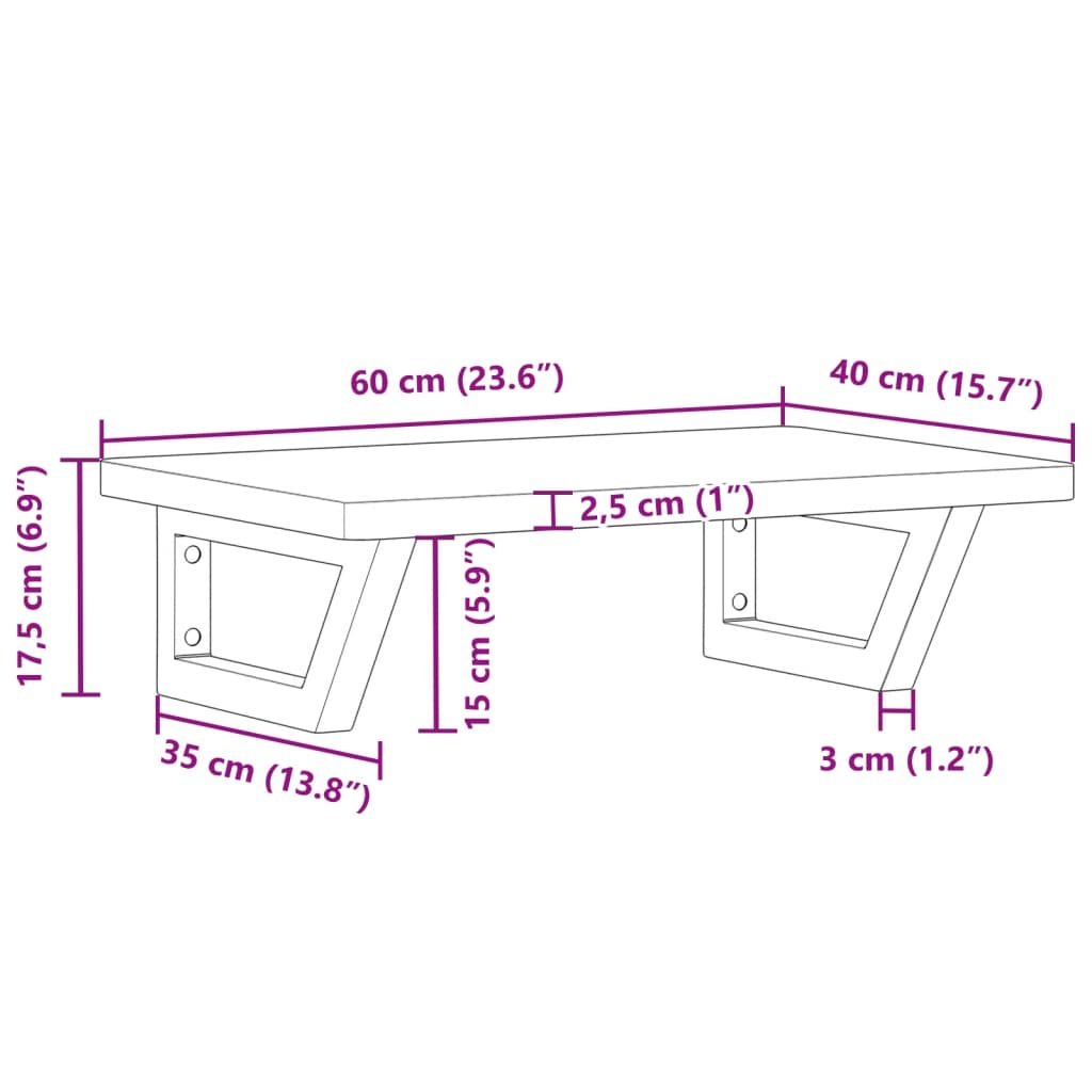 Badkamer Wandschap Staal En Massief Beukenhout 1 60 x 40 x 2.5 cm Bruin en zwart