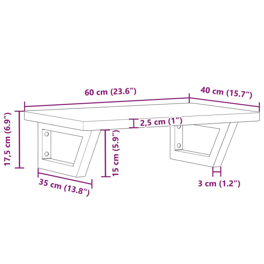 Badkamer Wandschap Staal En Massief Beukenhout 1 60 x 40 x 2.5 cm Bruin en zwart
