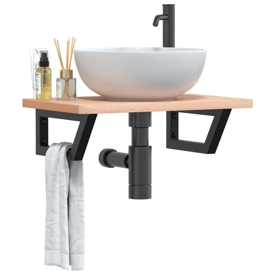 Badkamer Wandschap Staal En Massief Beukenhout 1 60 x 40 x 2.5 cm Bruin en zwart