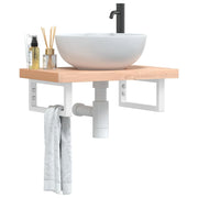 Bathroom wall shelf steel and solid beech wood