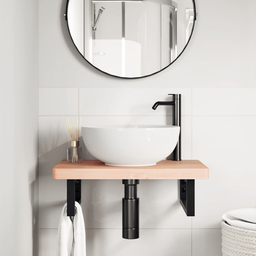 Badkamer Wandschap Staal En Massief Beukenhout 1 60 x 40 x 4 cm Bruin en zwart