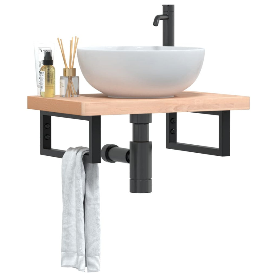 Badkamer Wandschap Staal En Massief Beukenhout 1 60 x 40 x 4 cm Bruin en zwart