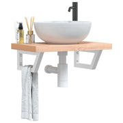 Bathroom wall shelf steel and solid beech wood