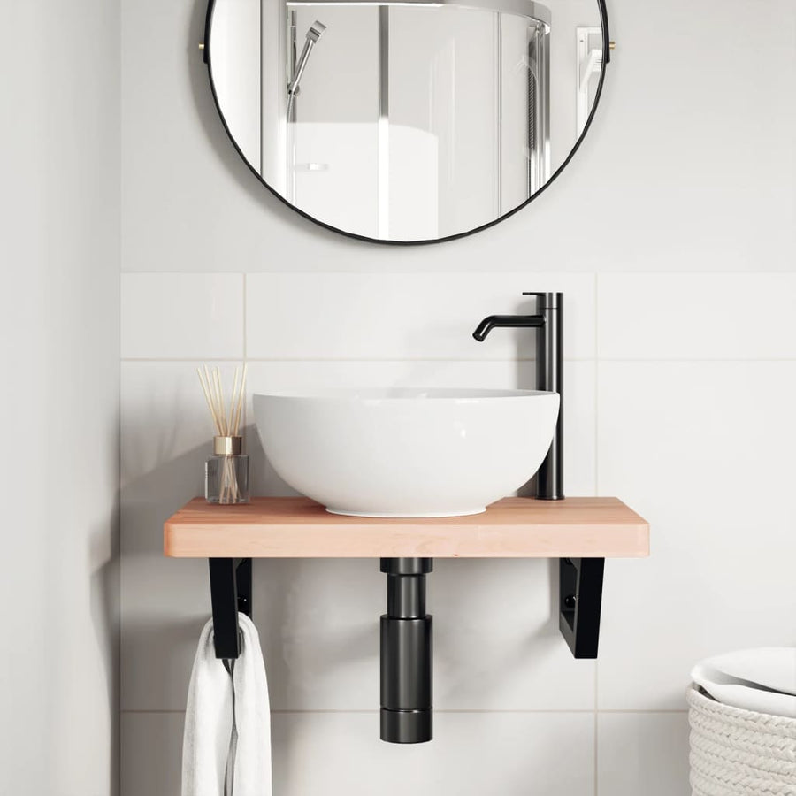 Badkamer Wandschap Staal En Massief Beukenhout 1 60 x 40 x 4 cm Bruin en zwart