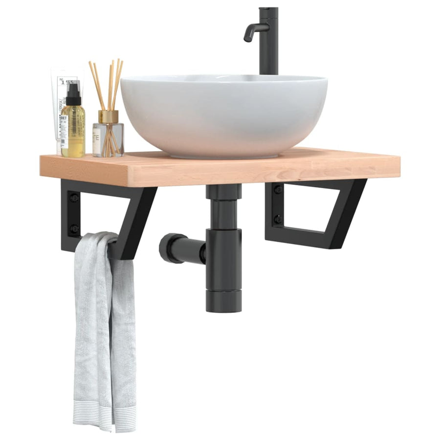 Badkamer Wandschap Staal En Massief Beukenhout 1 60 x 40 x 4 cm Bruin en zwart