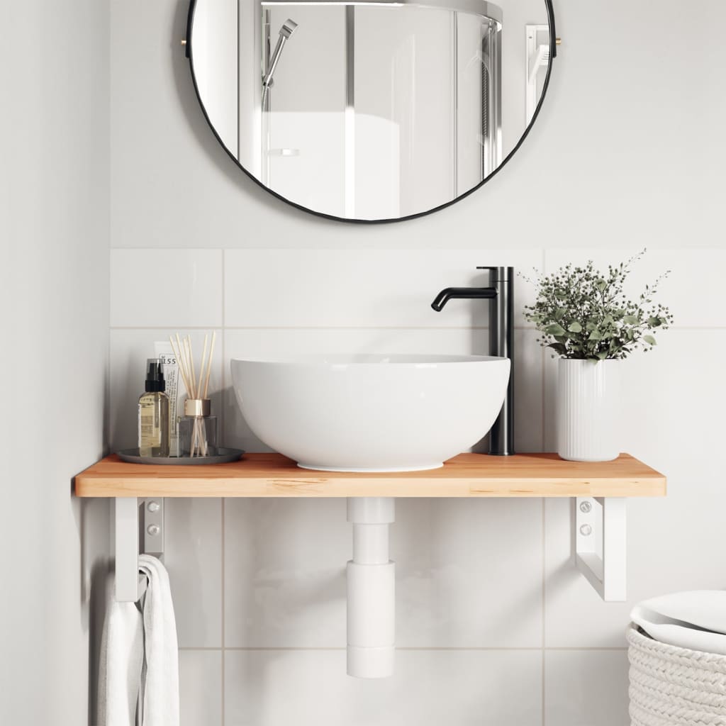 Badkamer wandschap staal en massief beukenhout