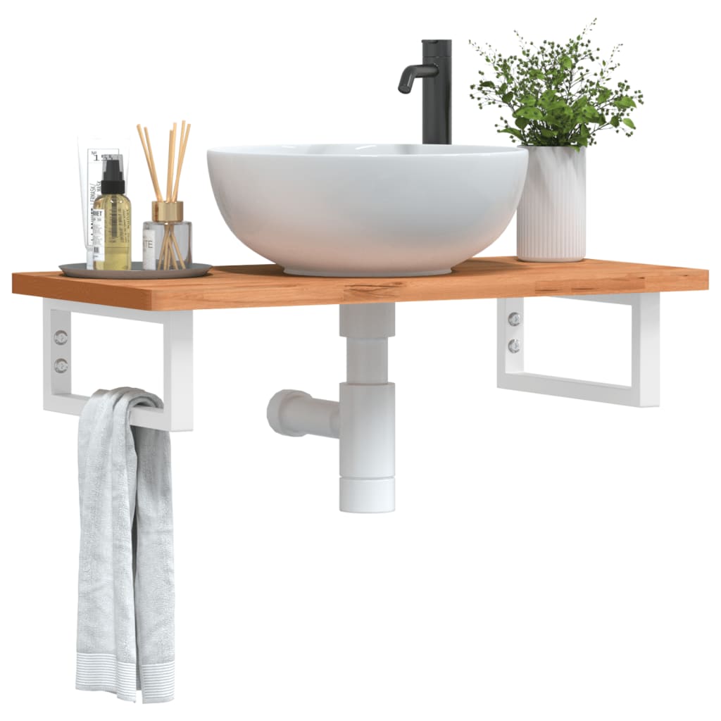 Badkamer wandschap staal en massief beukenhout