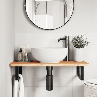 Badkamer Wandschap Staal En Massief Beukenhout 1 80 x 40 x 2.5 cm Donkerbruin en zwart