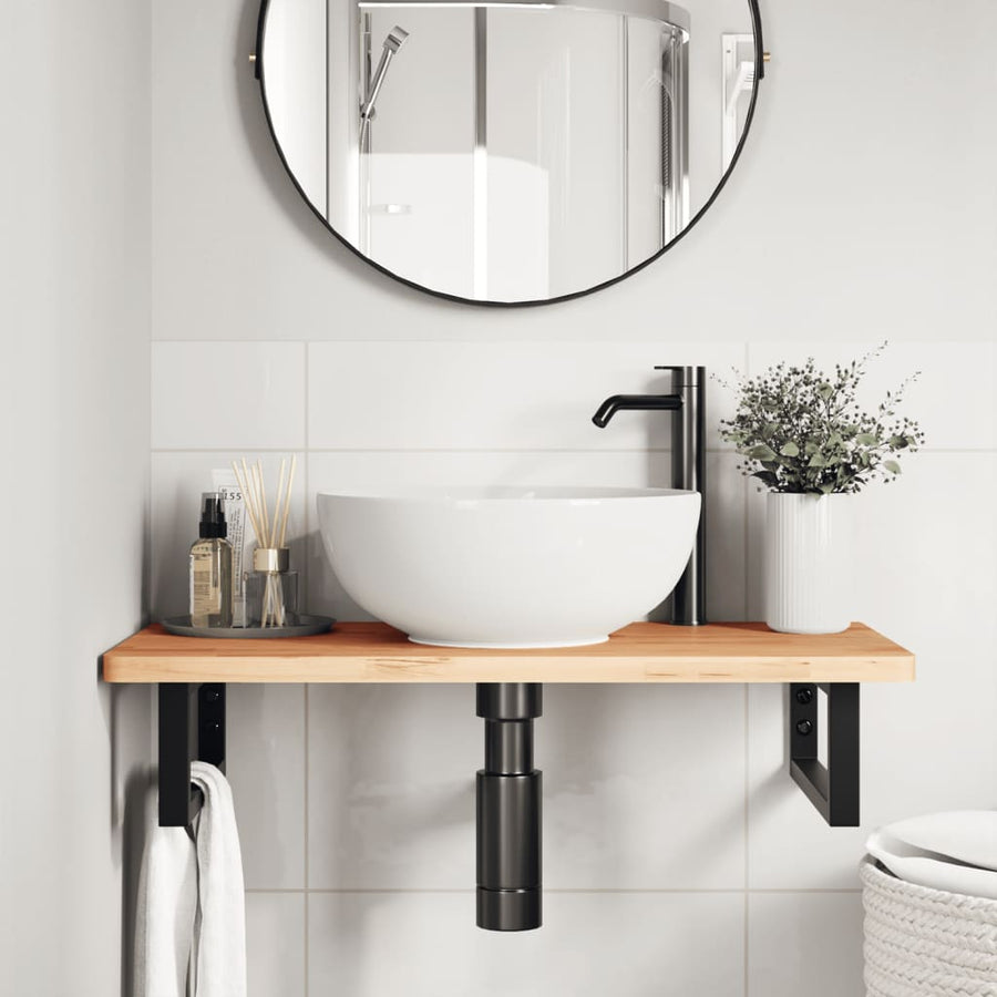 Badkamer Wandschap Staal En Massief Beukenhout 1 80 x 40 x 2.5 cm Donkerbruin en zwart