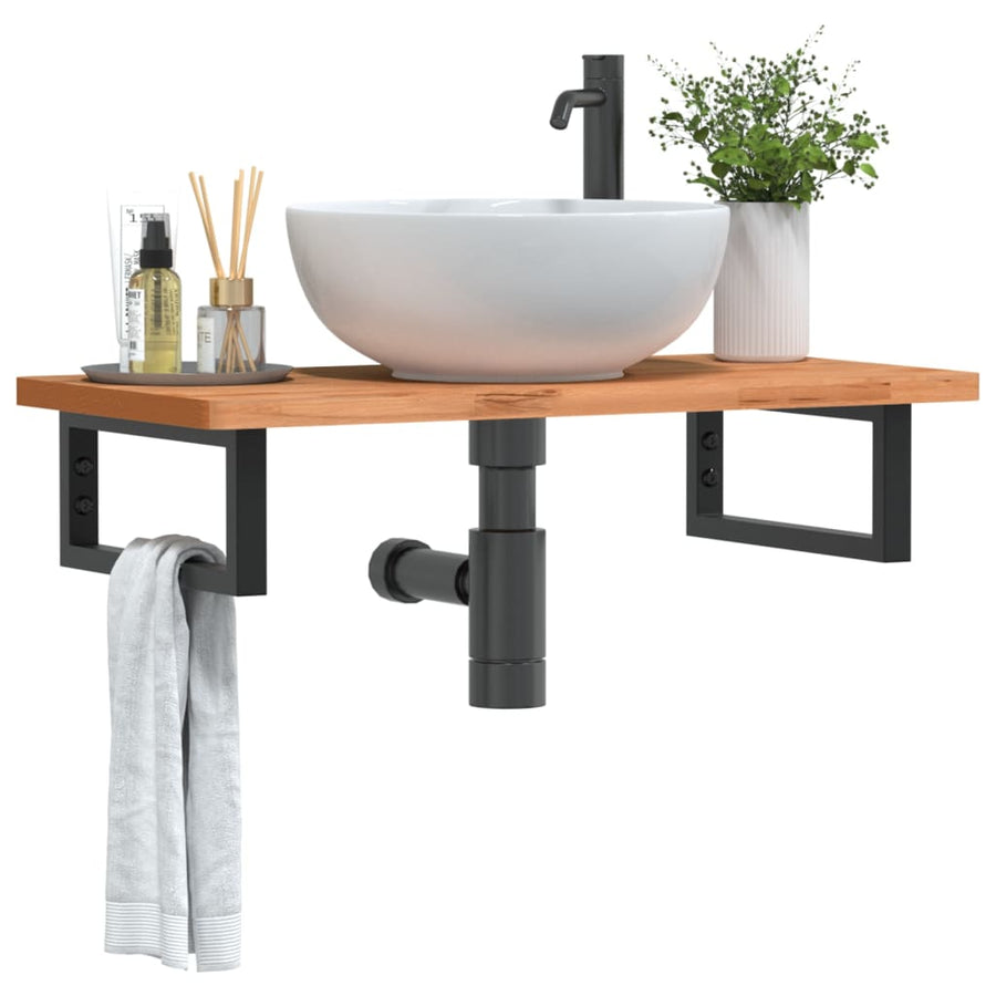 Badkamer Wandschap Staal En Massief Beukenhout 1 80 x 40 x 2.5 cm Donkerbruin en zwart