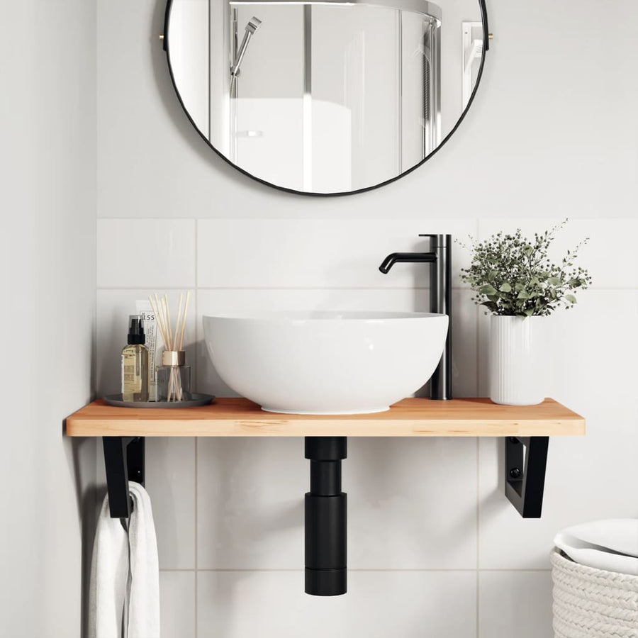 Badkamer Wandschap Staal En Massief Beukenhout 1 80 x 40 x 2.5 cm Donkerbruin en zwart