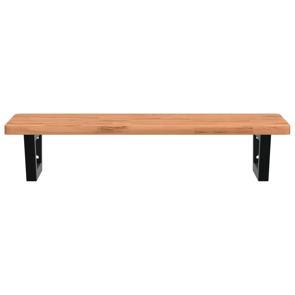 Badkamer Wandschap Staal En Massief Beukenhout 1 80 x 40 x 2.5 cm Donkerbruin en zwart