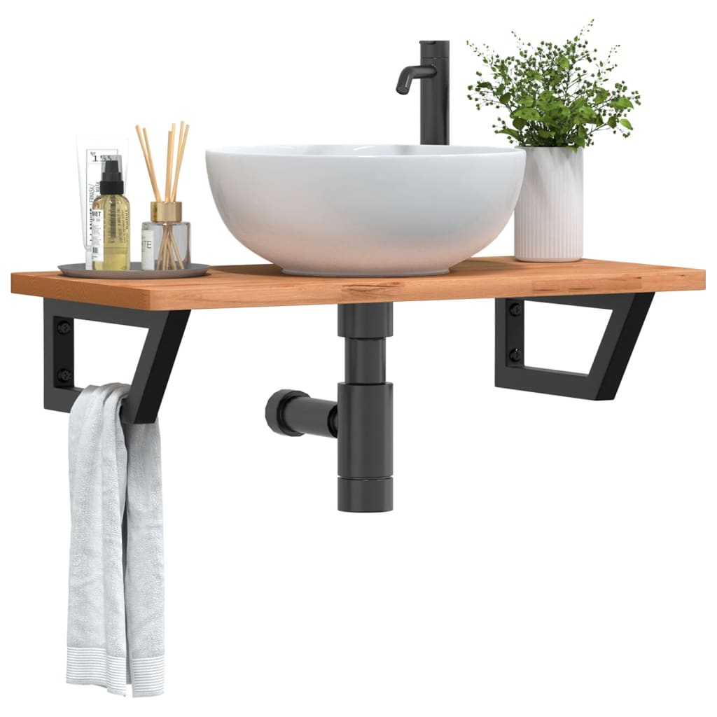 Badkamer Wandschap Staal En Massief Beukenhout 1 80 x 40 x 2.5 cm Donkerbruin en zwart