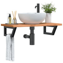 Badkamer Wandschap Staal En Massief Beukenhout 1 80 x 40 x 2.5 cm Donkerbruin en zwart
