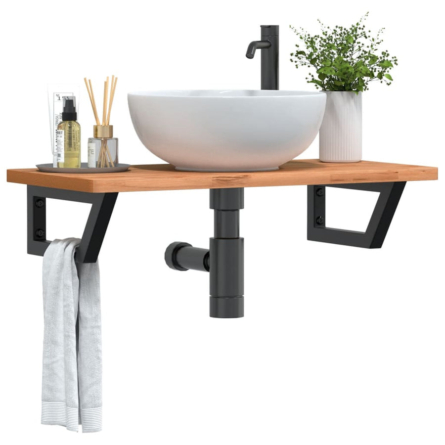 Badkamer Wandschap Staal En Massief Beukenhout 1 80 x 40 x 2.5 cm Donkerbruin en zwart