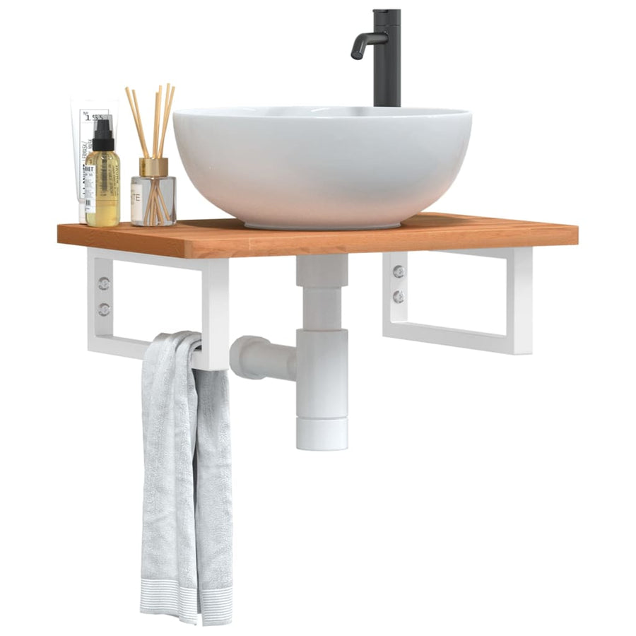 Badkamer wandschap staal en massief beukenhout