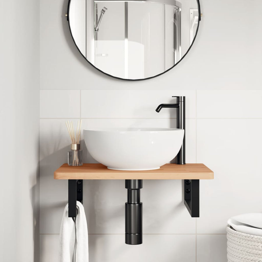 Badkamer Wandschap Staal En Massief Beukenhout 1 60 x 40 x 2.5 cm Donkerbruin en zwart