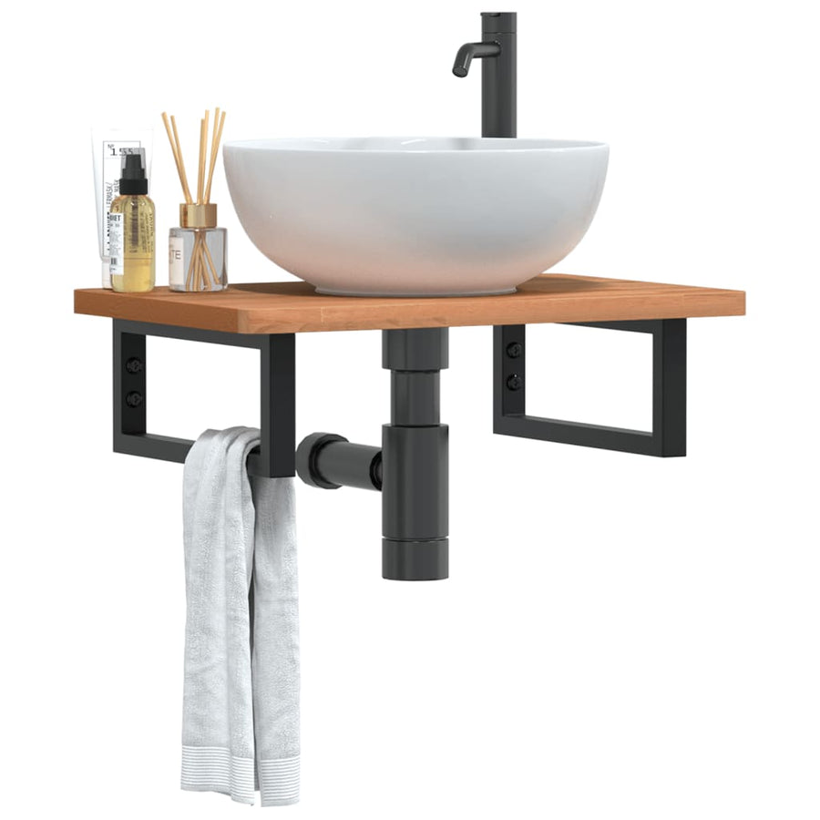 Badkamer Wandschap Staal En Massief Beukenhout 1 60 x 40 x 2.5 cm Donkerbruin en zwart