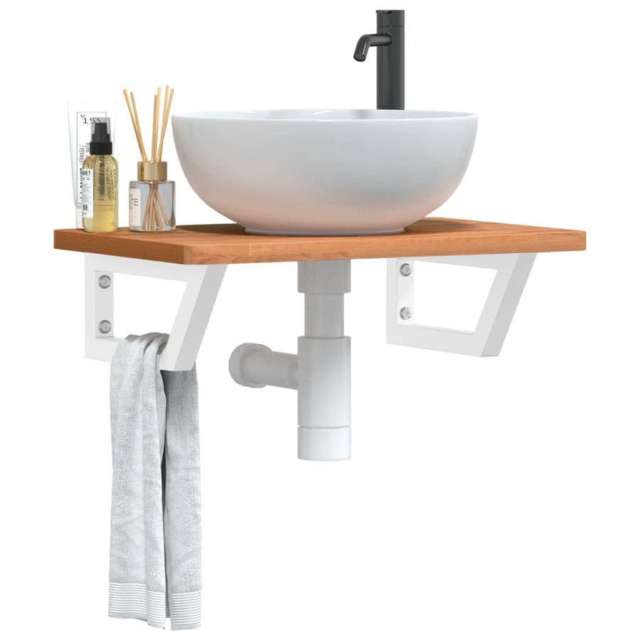 Badkamer wandschap staal en massief beukenhout