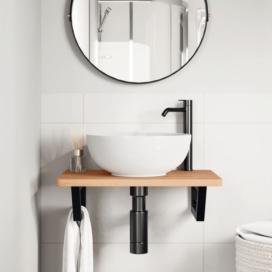 Badkamer Wandschap Staal En Massief Beukenhout 1 60 x 40 x 2.5 cm Donkerbruin en zwart