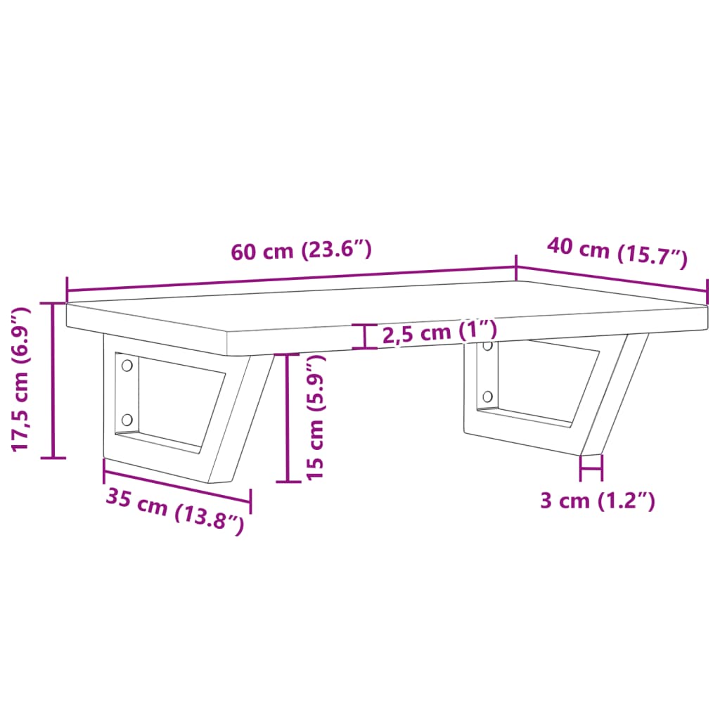 Badkamer Wandschap Staal En Massief Beukenhout 1 60 x 40 x 2.5 cm Donkerbruin en zwart