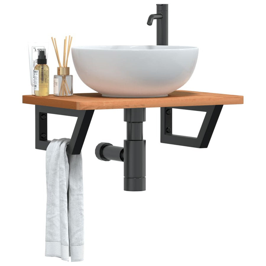 Badkamer Wandschap Staal En Massief Beukenhout 1 60 x 40 x 2.5 cm Donkerbruin en zwart