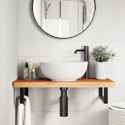 Badkamer Wandschap Staal En Massief Beukenhout 1 80 x 40 x 4 cm Donkerbruin en zwart