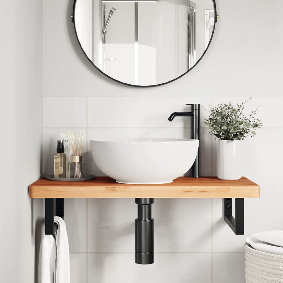 Badkamer Wandschap Staal En Massief Beukenhout 1 80 x 40 x 4 cm Donkerbruin en zwart