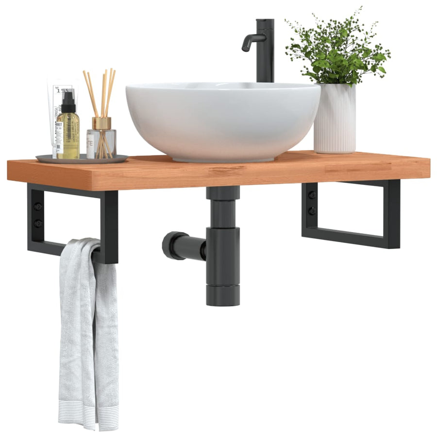 Badkamer Wandschap Staal En Massief Beukenhout 1 80 x 40 x 4 cm Donkerbruin en zwart