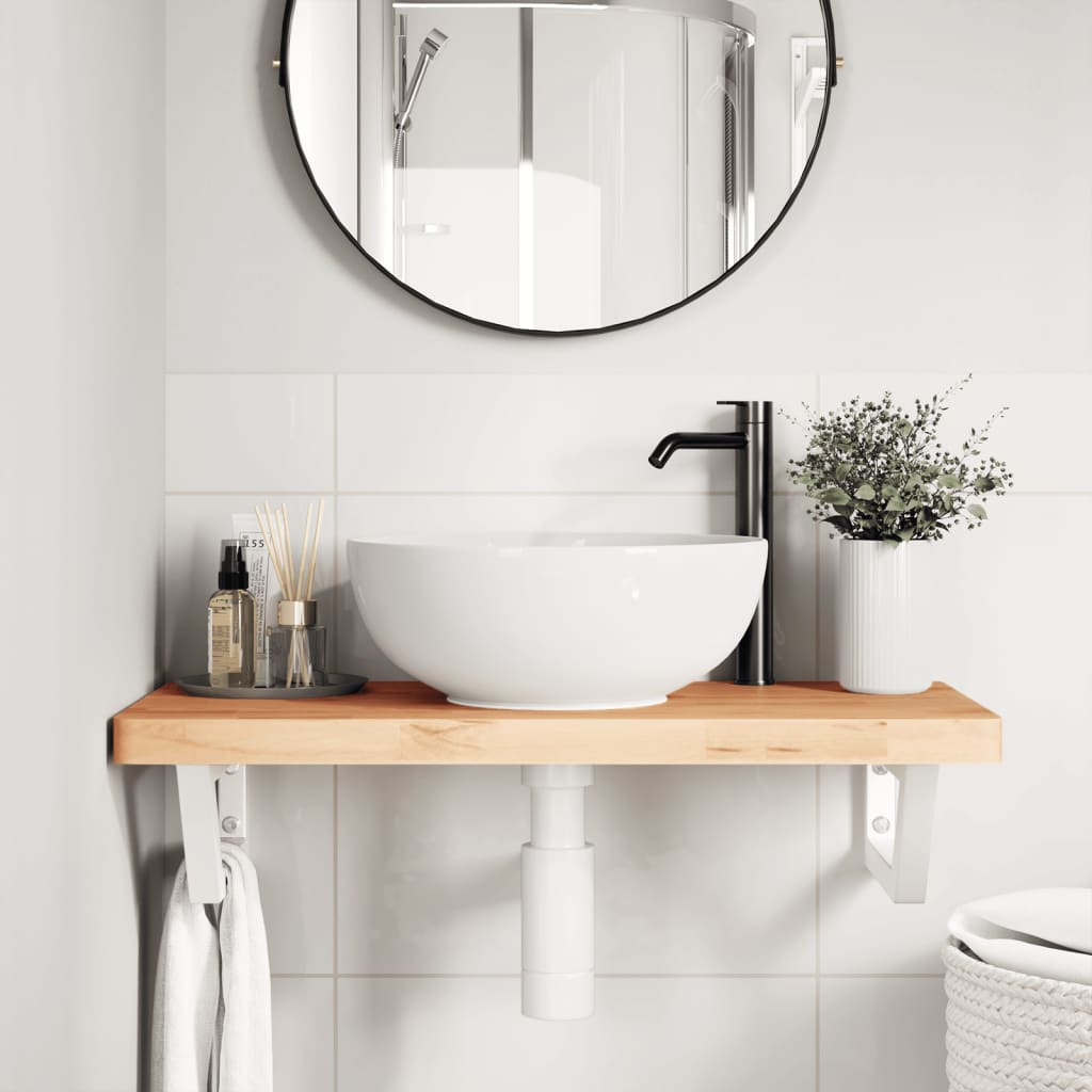 Badkamer wandschap staal en massief beukenhout