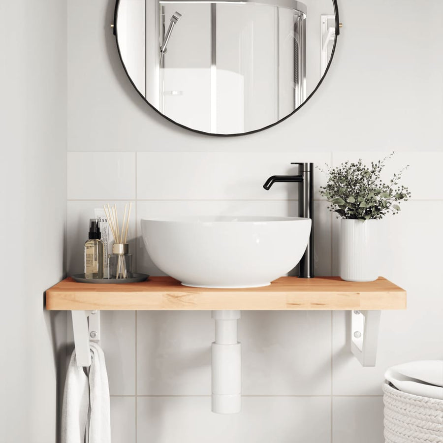 Badkamer wandschap staal en massief beukenhout