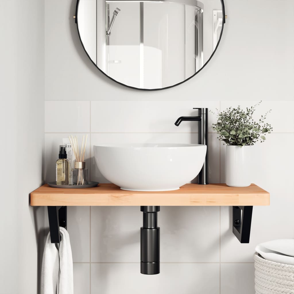 Badkamer Wandschap Staal En Massief Beukenhout 1 80 x 40 x 4 cm Donkerbruin en zwart